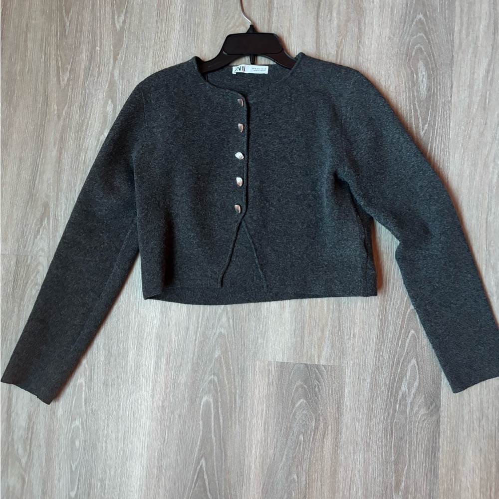 Zara Charcoal Gray Cardigan Sweater. Size S